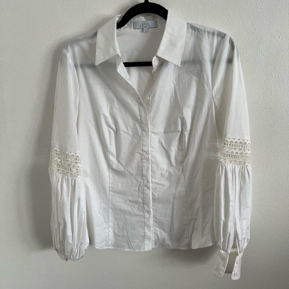 Pearl by Lela Rose Lace Inset Long Sleeve Blouse, size 4 - Picture 2 of 6